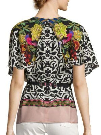 Shop Etro Floral Butterfly Convertible Silk Blouse In Pink