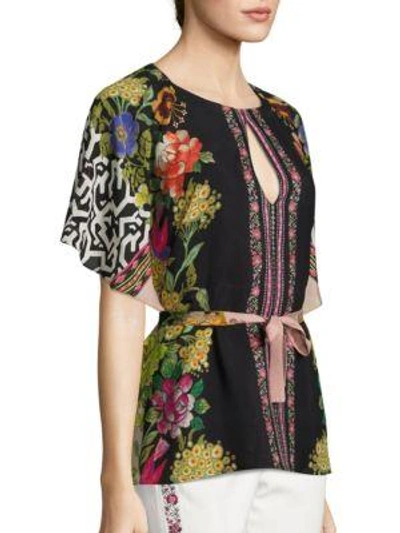 Shop Etro Floral Butterfly Convertible Silk Blouse In Pink