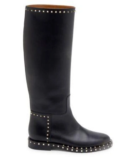 Shop Valentino Soul Rockstud Tall Leather Boots In Black