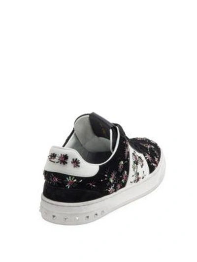 Shop Valentino Fly Crew Beaded Suede Sneakers In White