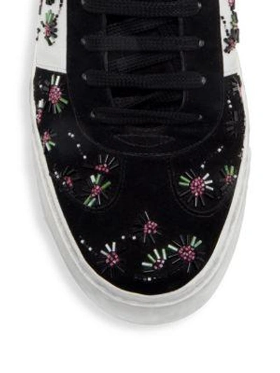 Shop Valentino Fly Crew Beaded Suede Sneakers In White