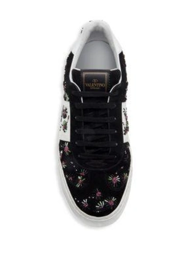 Shop Valentino Fly Crew Beaded Suede Sneakers In White