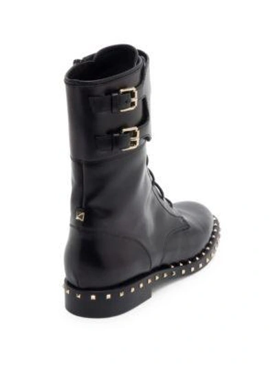 Shop Valentino Soul Rockstud Leather Combat Boots In Black