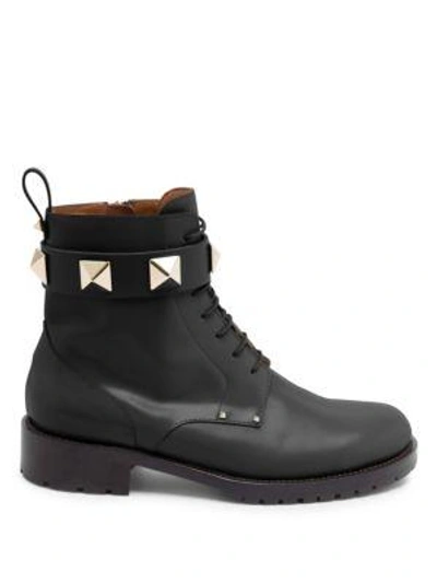 Shop Valentino Leather Combat Boots In Black