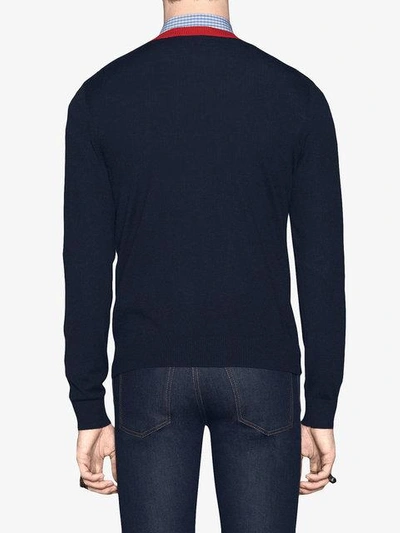 Shop Gucci Wool V-neck With Bees And Stars In Blue