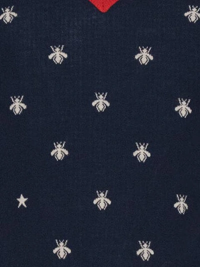 Shop Gucci Wool V-neck With Bees And Stars In Blue