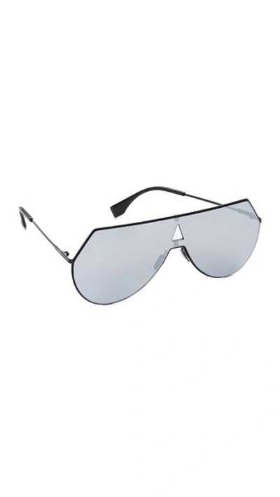 Shop Fendi Shield Aviator Sunglasses In Matte Black/silver