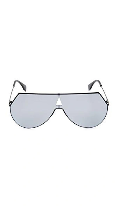 Shop Fendi Shield Aviator Sunglasses In Matte Black/silver