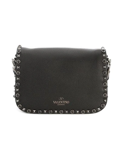 Shop Valentino Garavani Rockstud Rolling Noir Shoulder Bag In Black
