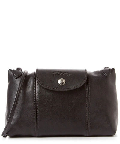 Longchamp Le Pliage Cuir Leather Crossbody' In Black