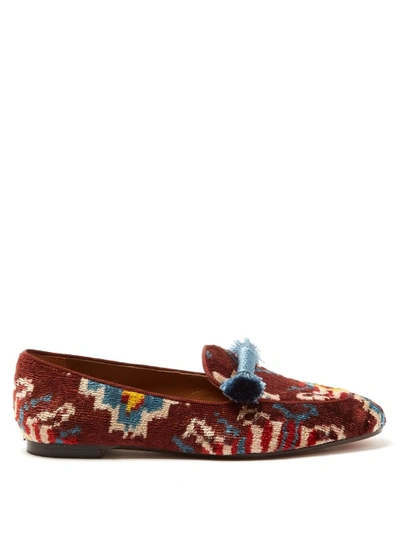 Aquazzura Ottoman Ikat-print Loafers In Burgundy Multi