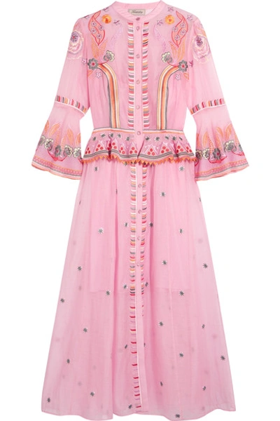 Temperley London Wildflower Embroidered Cotton And Silk-blend Midi Dress