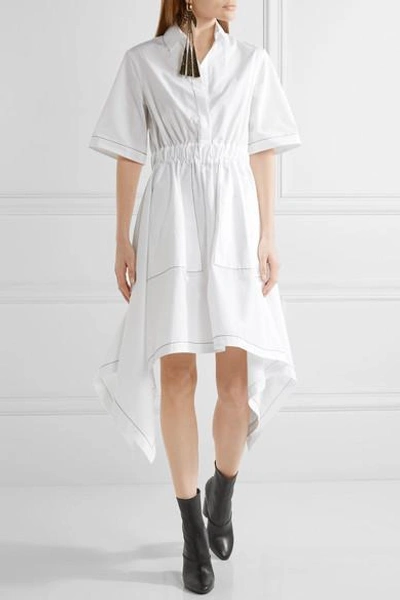 Shop Jw Anderson Asymmetric Embroidered Cotton-poplin Midi Dress