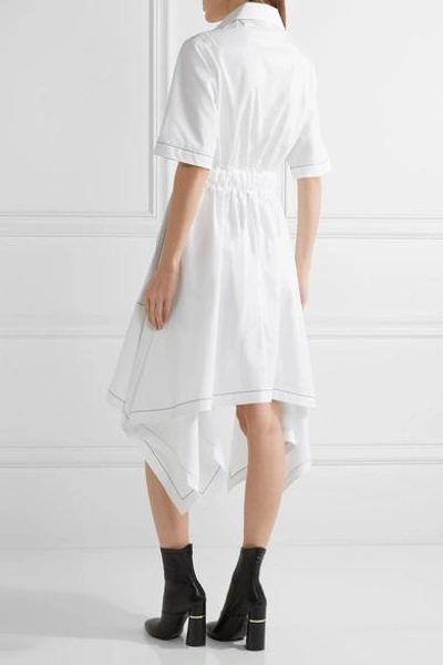 Shop Jw Anderson Asymmetric Embroidered Cotton-poplin Midi Dress