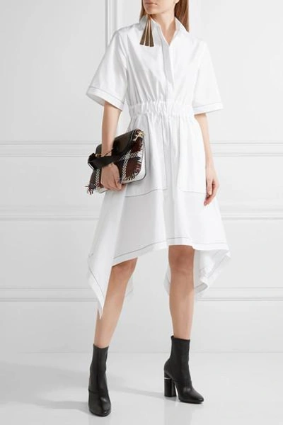 Shop Jw Anderson Asymmetric Embroidered Cotton-poplin Midi Dress