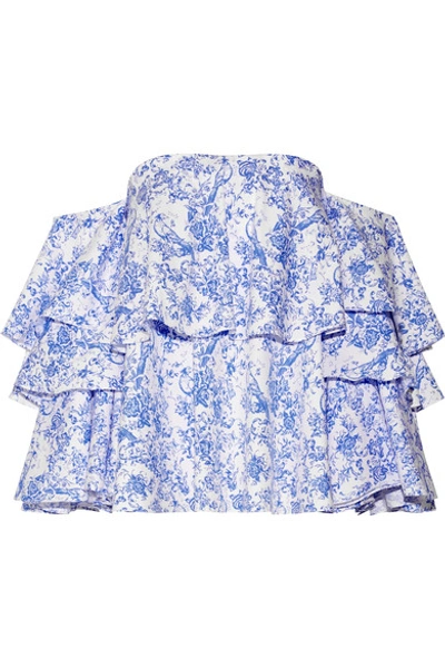 Caroline Constas Carmen Off-the-shoulder Printed Cotton-blend Toile Top In Blue Multi