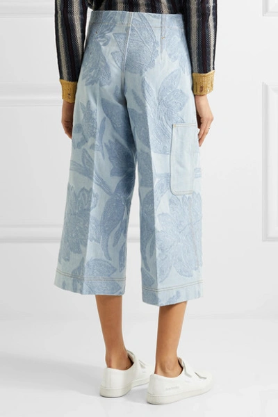 Shop Acne Studios Texel Cropped Embroidered Denim Wide-leg Pants