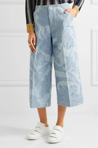 Shop Acne Studios Texel Cropped Embroidered Denim Wide-leg Pants