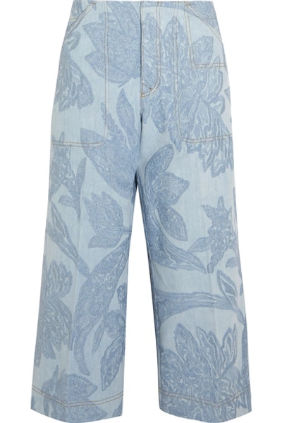 Acne Studios Woman Texel Cropped Embroidered Denim Wide-leg Trousers Light Blue In Sky Blue