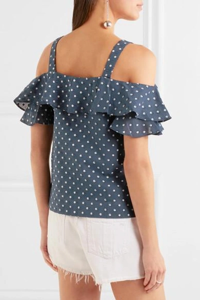Shop Jcrew Cold-shoulder Polka-dot Fil Coupé Cotton Top In Blue