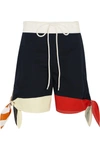 CHLOÉ Color-block cotton-twill and linen-blend shorts