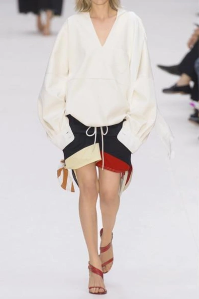 Shop Chloé Color-block Cotton-twill And Linen-blend Shorts