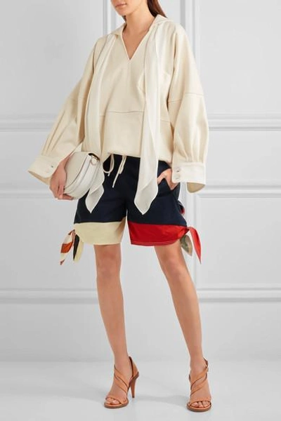 Shop Chloé Color-block Cotton-twill And Linen-blend Shorts