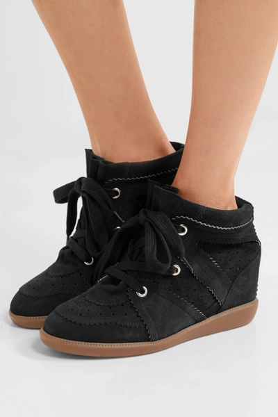 Shop Isabel Marant Étoile Bobby Suede Wedge Sneakers In Black