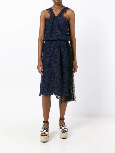 Shop N°21 Lace And Net Sleeveless Dress In Blue