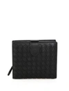 Bottega Veneta Small French Woven Bi-fold Wallet In Black