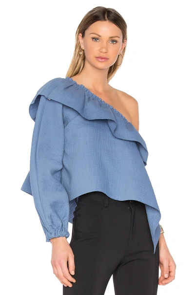 Rachel Comey Georgia Asymmetric-ruffled Cotton-blend Top In Azure