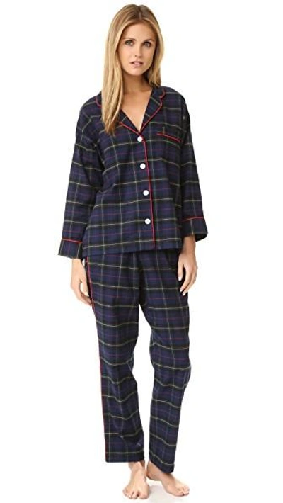Shop Sleepy Jones Flannel Plaid Marina Pajama Shirt In Navy