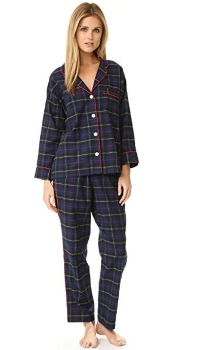 Shop Sleepy Jones Flannel Plaid Marina Pajama Pants In Navy