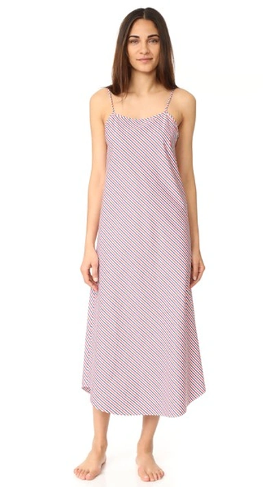 Sleepy Jones Thin Multistripe Ginger Slip Dress In 白色/红色/海军蓝