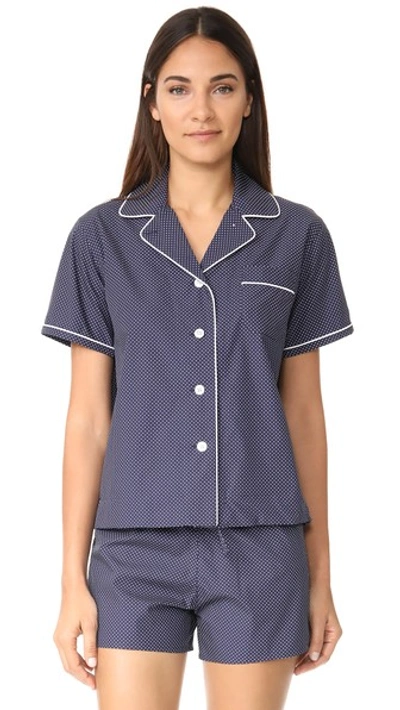 Sleepy Jones Corita Star-print Silk Pajama Shirt In Navy