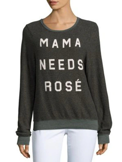 Wildfox Mama Needs Rosé Long Sleeve Pullover In Dirty Black