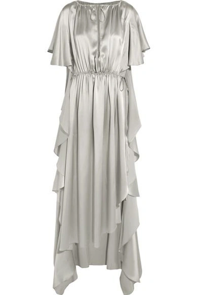 Shop Juan Carlos Obando Asymmetric Ruffled Silk-satin Gown