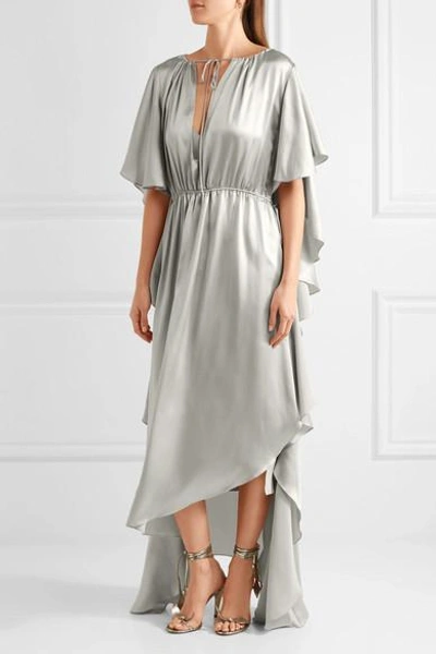 Shop Juan Carlos Obando Asymmetric Ruffled Silk-satin Gown