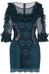 CHRISTOPHER KANE Ma embellished ruffled lace and stretch-tulle mini dress