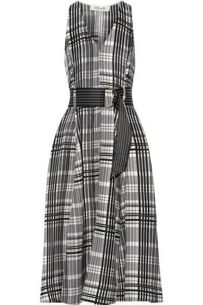 Shop Diane Von Furstenberg Plaid Belted Silk-twill Dress