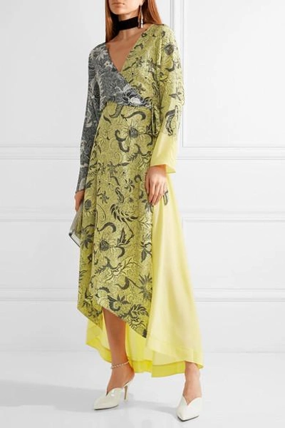 Shop Diane Von Furstenberg Printed Silk Crepe De Chine Wrap Dress In Pastel Yellow