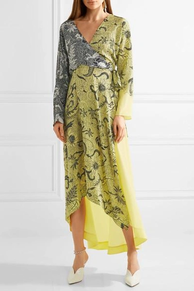 Shop Diane Von Furstenberg Printed Silk Crepe De Chine Wrap Dress In Pastel Yellow