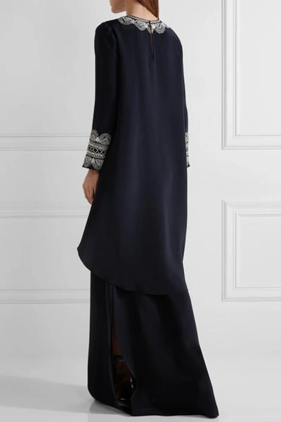 Shop Oscar De La Renta Asymmetric Embroidered Silk Gown