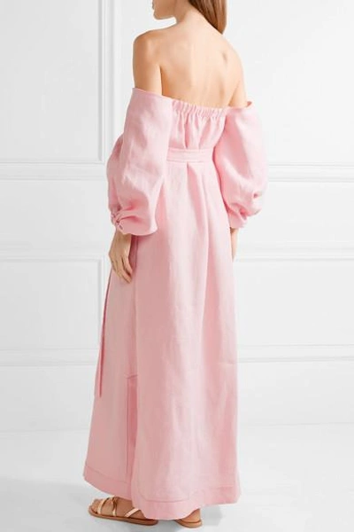 Shop Lisa Marie Fernandez Rosie Off-the-shoulder Linen Maxi Dress In Baby Pink