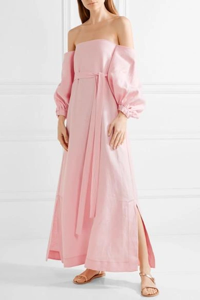Shop Lisa Marie Fernandez Rosie Off-the-shoulder Linen Maxi Dress In Baby Pink