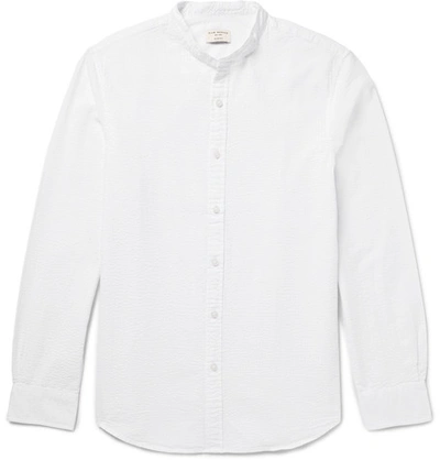 Club Monaco Slim-fit Grandad-collar Cotton-seersucker Shirt In White