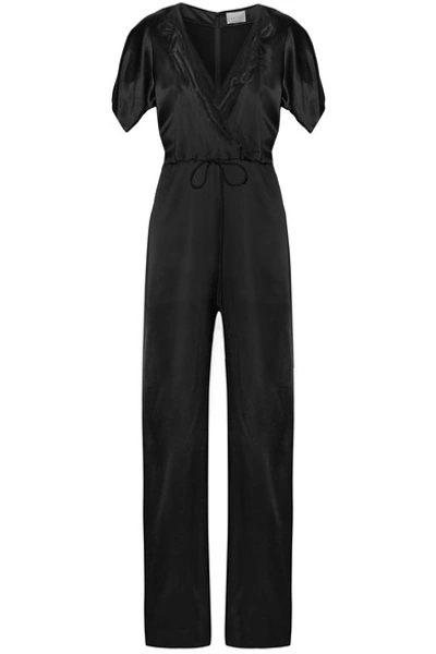 Maiyet Wrap-effect Organza-trimmed Silk-satin Jumpsuit In Black