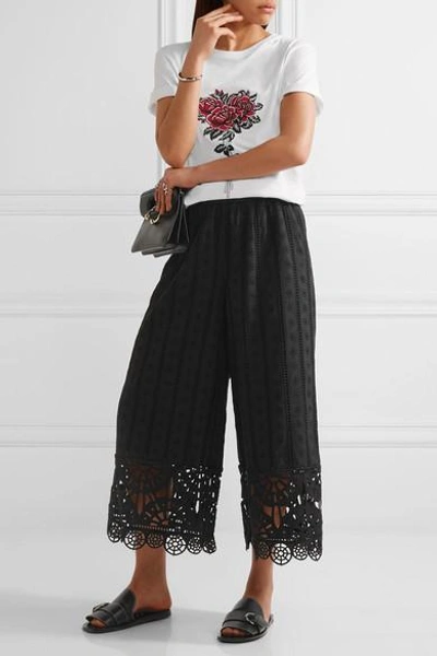 Shop Opening Ceremony Cropped Broderie Anglaise Cotton Wide-leg Pants In Black