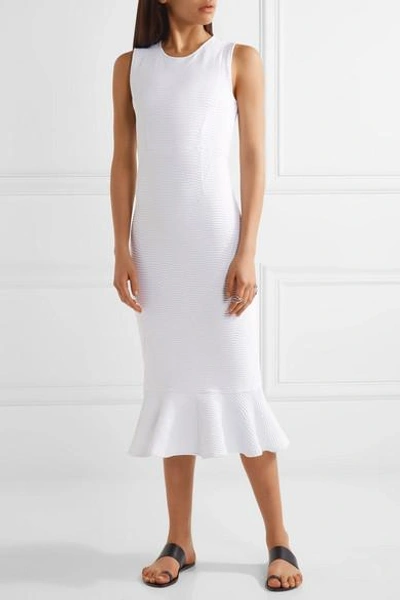 Shop Opening Ceremony Drop Lotus Fluted Stretch-matelassé Midi Dress In White