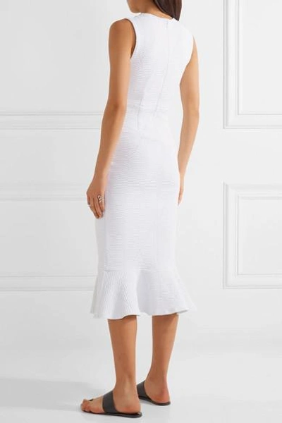 Shop Opening Ceremony Drop Lotus Fluted Stretch-matelassé Midi Dress In White